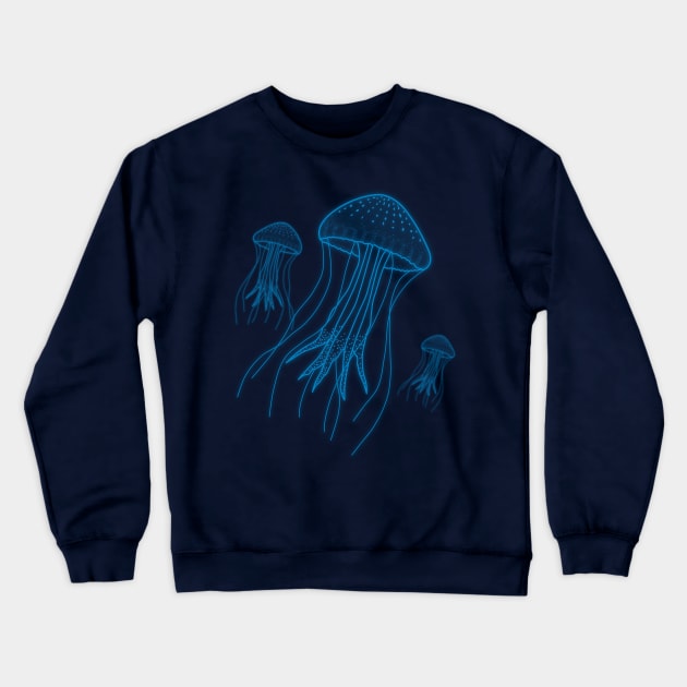 Blue Jellyfish Crewneck Sweatshirt by Javisolarte